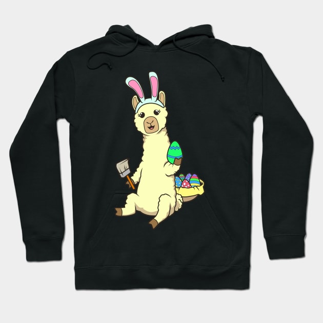 Easter - Cute llama painting Easter eggs Hoodie by Modern Medieval Design